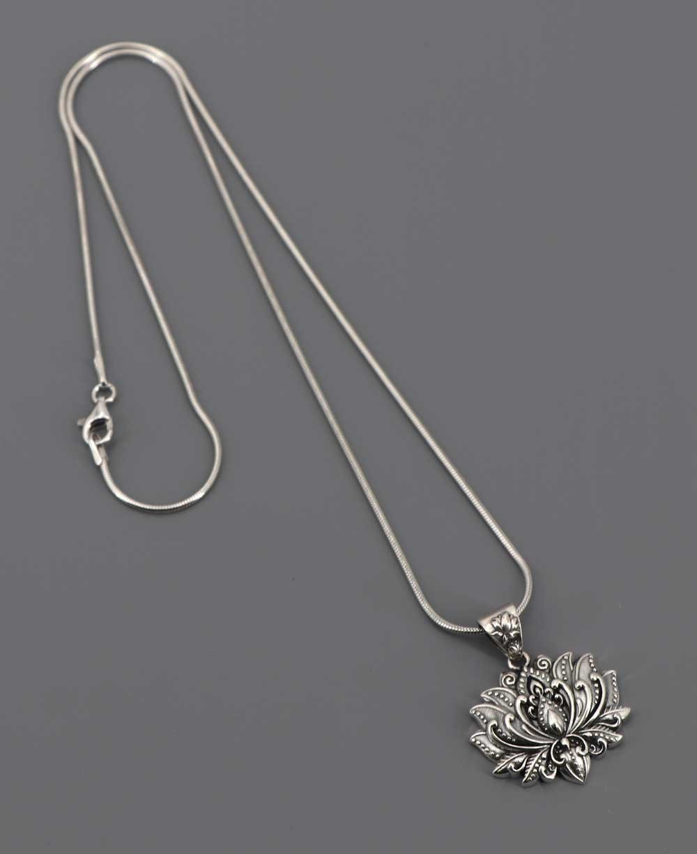 Full Bloom Lotus Necklace in Sterling Silver