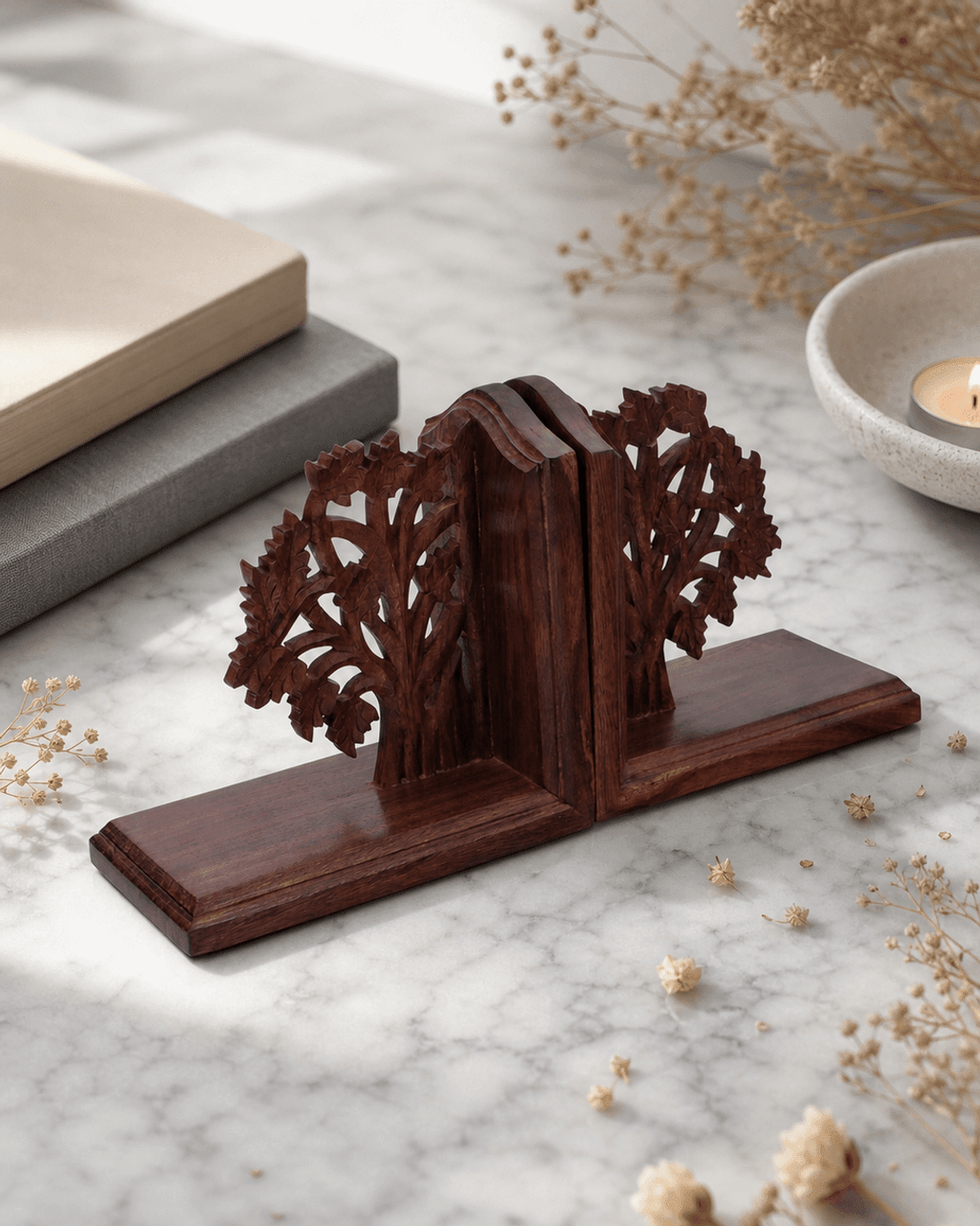Tree of Life Rosewood Bookends, Handmade Fairtrade