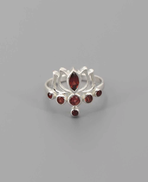 Sterling Silver Garnet Lotus Ring - Rings 6