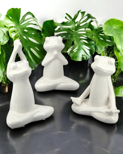 Set of 3 Yoga Frog Ceramic Figurines - Sculptures & Statues
