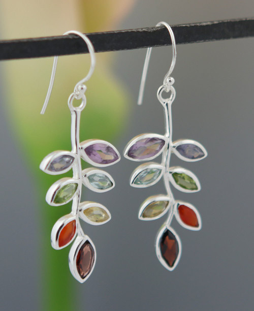 Sterling Silver Chakra Leaf Earrings - Earrings