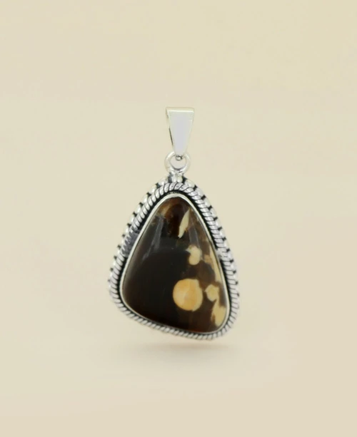 Sterling Silver Peanut Wood Jasper Pendant - Unique Fluid Organic Triangle - Pendants