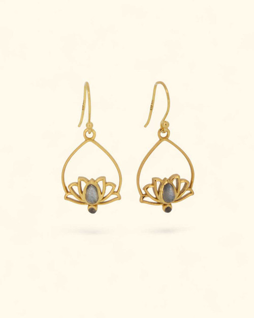 Labradorite Lotus Drop Earrings - Earrings