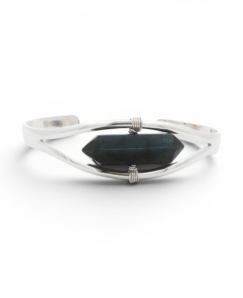 Silver Labradorite Point Cuff Bracelet — Adjustable Crystal Jewelry - Bracelets
