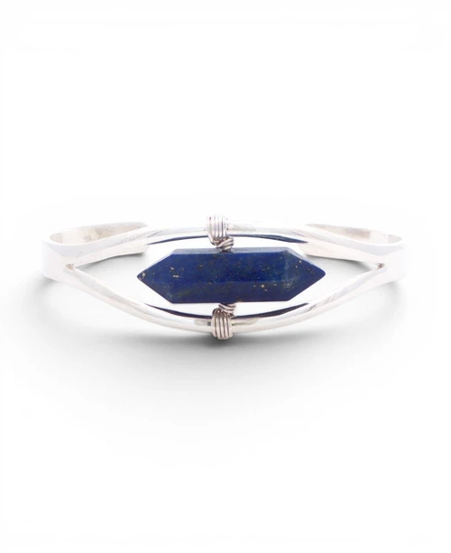 Silver Lapis Lazuli Point Cuff Bracelet — Adjustable Crystal Jewelry - Bracelets