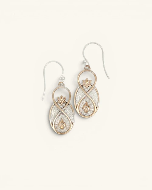 Infinite Lotus Earrings — Silver Plated Bronze Drop Earrings with Flame Motif - Earrings