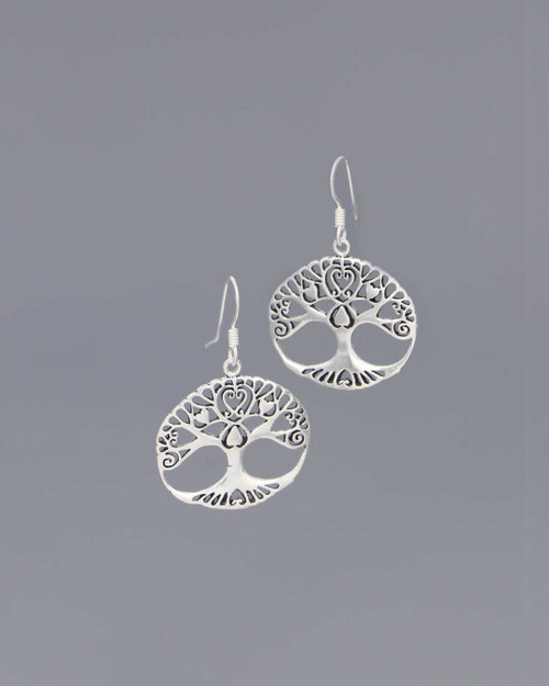 Tree of Life, Love, and Hearts Sterling Silver Earrings - Earrings