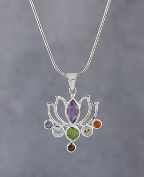 Lotus Gemstone Chakra Pendant, Sterling Silver - Charms & Pendants