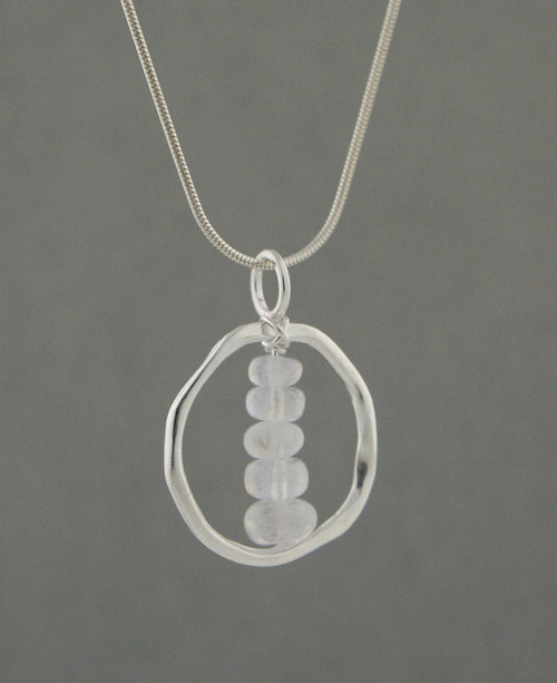Zen Circle and Moonstone Cairn Pendant, Sterling Silver - Charms & Pendants