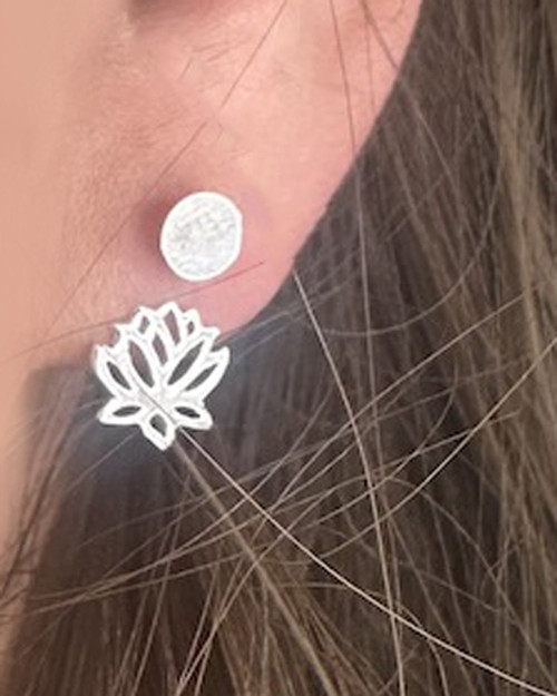 Dainty Lotus Ear Jackets, Sterling Silver Stud Earrings - 