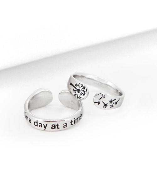 One Day at a Time Sterling Silver Adjustable Inspirational Ring - Rings