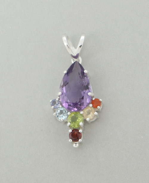 Sterling Silver Gemstone Chakra Prong Pendant - Charms & Pendants - -