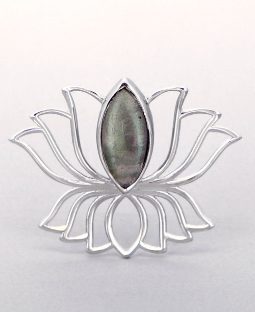 Sterling Silver Labradorite Gemstone Lotus Pendant - Charms & Pendants
