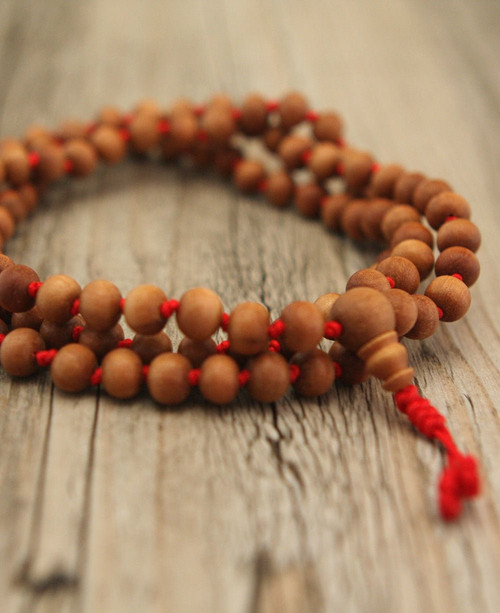 Sandalwood Japa Meditation Mala, 108 Beads Knotted -