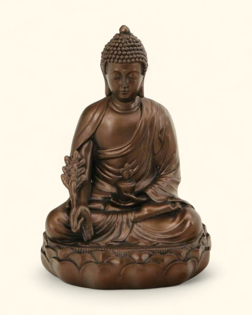 Bronze Tone Medicine Buddha Healing Statue, 6.5 Inches - Sculptures & Statues