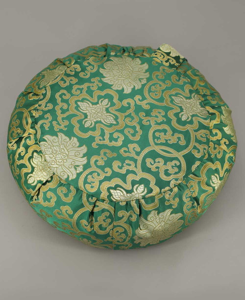 Green Brocade Zafu Meditation Cushion - Massage Cushions