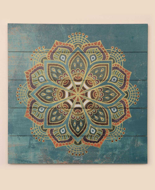Teal Lotus Mandala Wood Pallet Wall Hanging - Posters, Prints, & Visual Artwork 18"