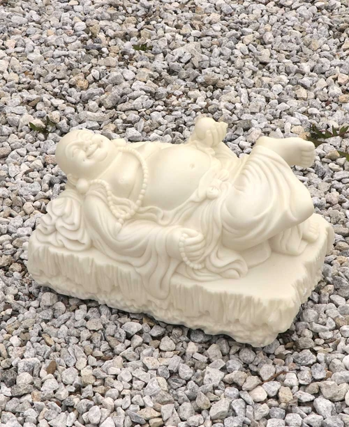 Joyous Relaxing Hotei Happy Buddha Statue in Cream White Finish, Indoor Outdoor Use - Sculptures & Statues