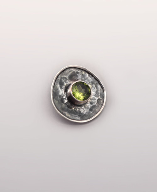 Oxidized Sterling Silver Peridot Circle Pendant - Pendant