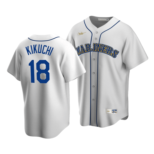 Men'S Seattle Mariners Yusei Kikuchi #18 Cooperstown Collection White Home Jersey