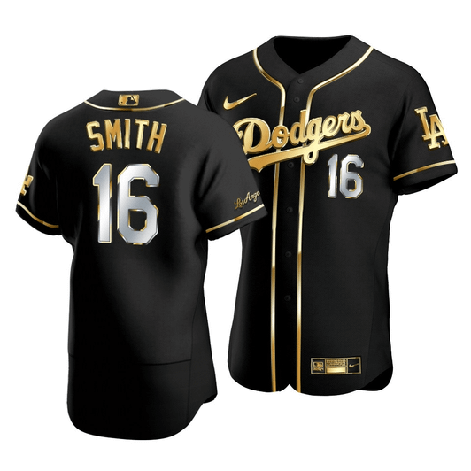 Men'S Los Angeles Dodgers Will Smith #16 Golden Edition Black  Jersey