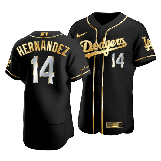 Men'S Los Angeles Dodgers Enrique Hernandez #14 Golden Edition Black  Jersey