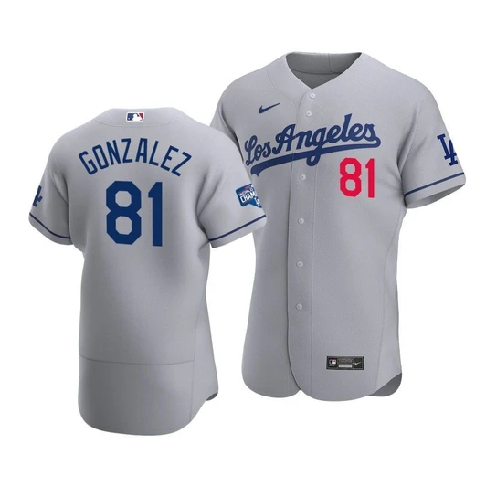Men'S Los Angeles Dodgers Victor Gonzalez #81 2020 World Series Champions  Road Jersey Gray