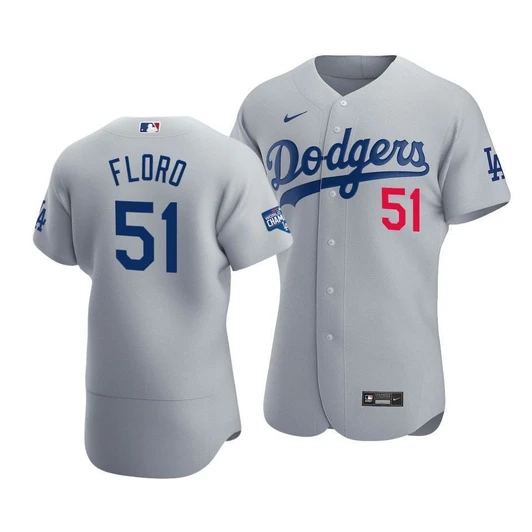 Men'S Los Angeles Dodgers Dylan Floro #51 2020 World Series Champions  Alternate Jersey Gray
