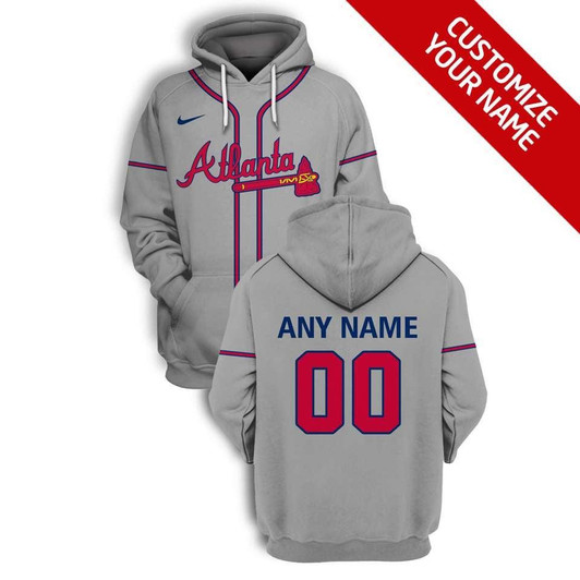Atlanta Braves Mlb Baseball Team Grey Personalized Number Name Jersey Style Gift For Braves Fans Hoodie