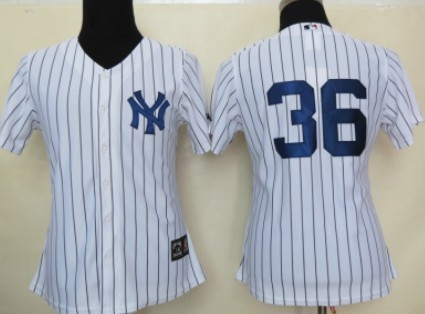 Kevin Youkilis #36 New York Yankees Womens Black Pinstripe Limited Jersey - White