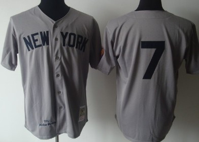 Mickey Mantle #7 New York Yankees 1951 Wool Limited Throwback Jersey - Gray