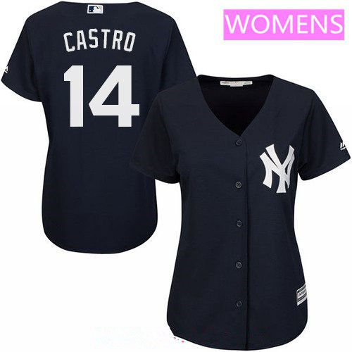 New York Yankees #14 Majestic Womens Starlin Castro Alternate Limited Cool Base Jersey - Navy Blue