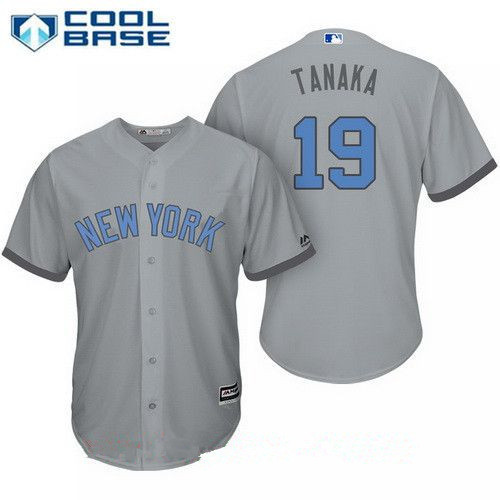 New York Yankees #19 Majestic Mens Masahiro Tanaka Baby Blue Fathers Day Limited Cool Base Jersey - Gray