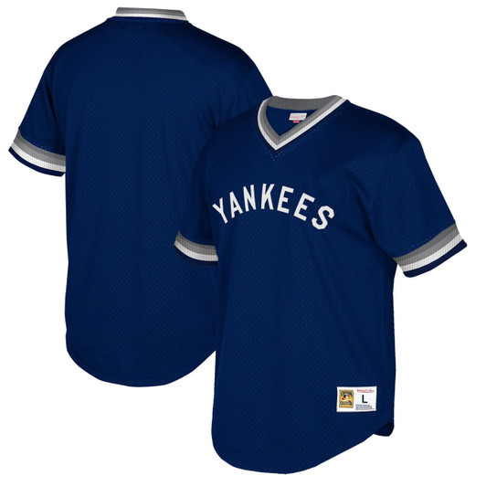 New York Yankees Mitchell Ness Tall Big Cooperstown Mesh Wordmark V Neck Limited Jersey - Navy