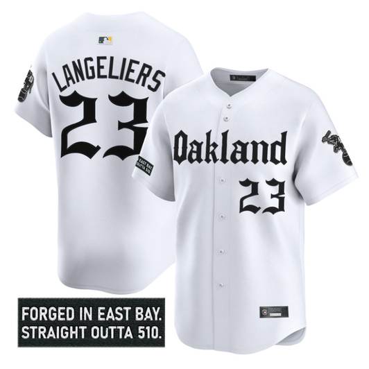 Shea Langeliers #23 Oakland Athletics Gothic East Bay Edition Limited Jersey - White