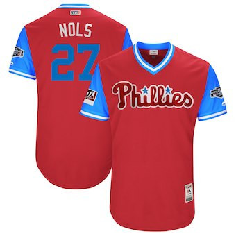 Aaron Nola #27 Philadelphia Phillies Majestic Mens 2018 Nols Little League Classic Authentic Jersey - Scarlet