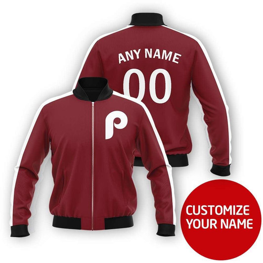 Philadelphia Phillies #00 Personalized Red Jersey Style Gift With Custom Number Name For Phillies Fans Bomber Jacket