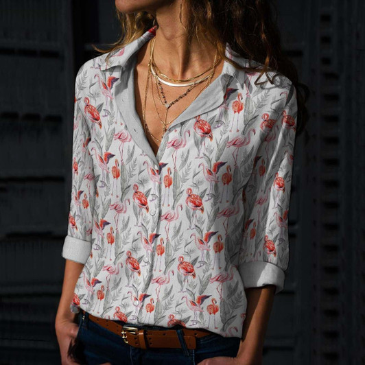 Flamingo Bird Cotton Linen Shirt For Men and Women