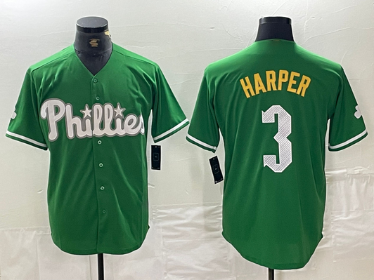Bryce Harper #3 Philadelphia Phillies 2024 City Connect Limited Baseball Jersey - Green
