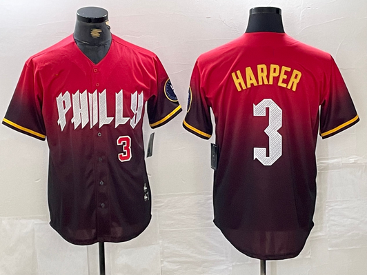 Bryce Harper #3 Philadelphia Phillies 2024 City Player Number Cool Base Base Limited Jersey - Red