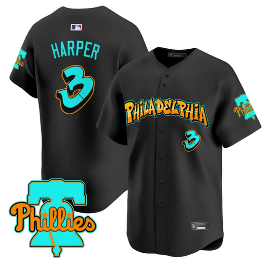 Bryce Harper #3 Philadelphia Phillies Graffiti Broad Street Edition Limited Jersey - Black