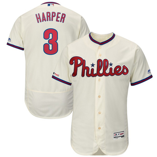 Bryce Harper #3 Philadelphia Phillies Majestic Alternate Limited Flex Base Player Jersey - Cream