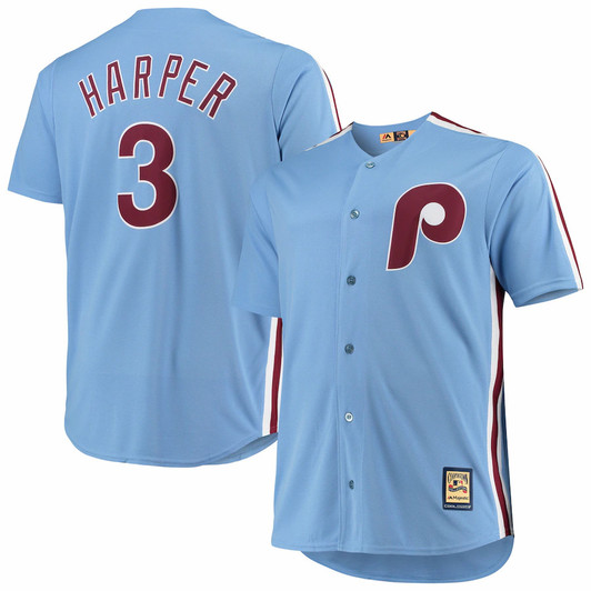 Bryce Harper #3 Philadelphia Phillies Majestic Big And Tall Alternate Limited Cool Base Player Jersey - Light Blue