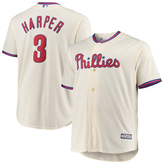 Bryce Harper #3 Philadelphia Phillies Majestic Tall Big Alternate Limited Cool Base Player Jersey - Cream