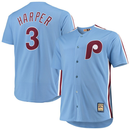 Bryce Harper #3 Philadelphia Phillies Majestic Tall Big Alternate Limited Cool Base Player Jersey - Light Blue