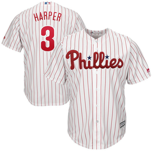 Bryce Harper #3 Philadelphia Phillies Majestic Tall Big Cool Base Whitescarlet Limited Player Jersey