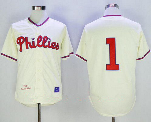Chuck Klein #1 Philadelphia Phillies Mitchell Ness Mens 1948 Throwback Cooperstown By Limited Jersey - Cream