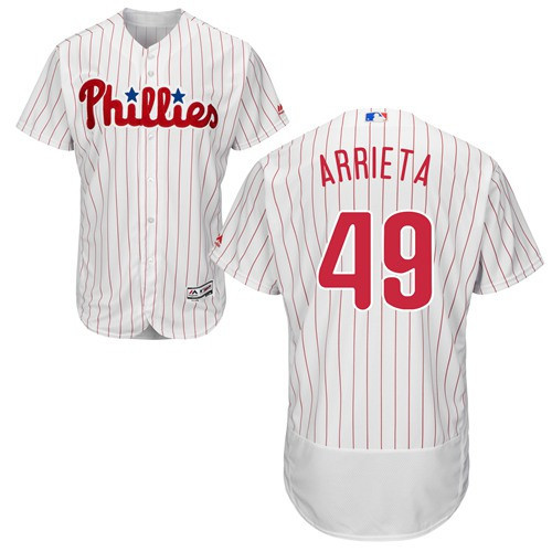 Jake Arrieta #49 Philadelphia Phillies Whitered Strip Flexbase Authentic Jersey