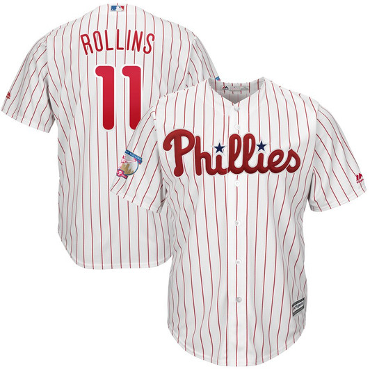 Jimmy Rollins Philadelphia Phillies Majestic Home Retirement Limited Cool Base Player Jersey - White Red