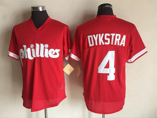 Lenny Dykstra #4 Philadelphia Phillies 1991 Mitchell Ness Throwback Stit Limited Jersey - Red